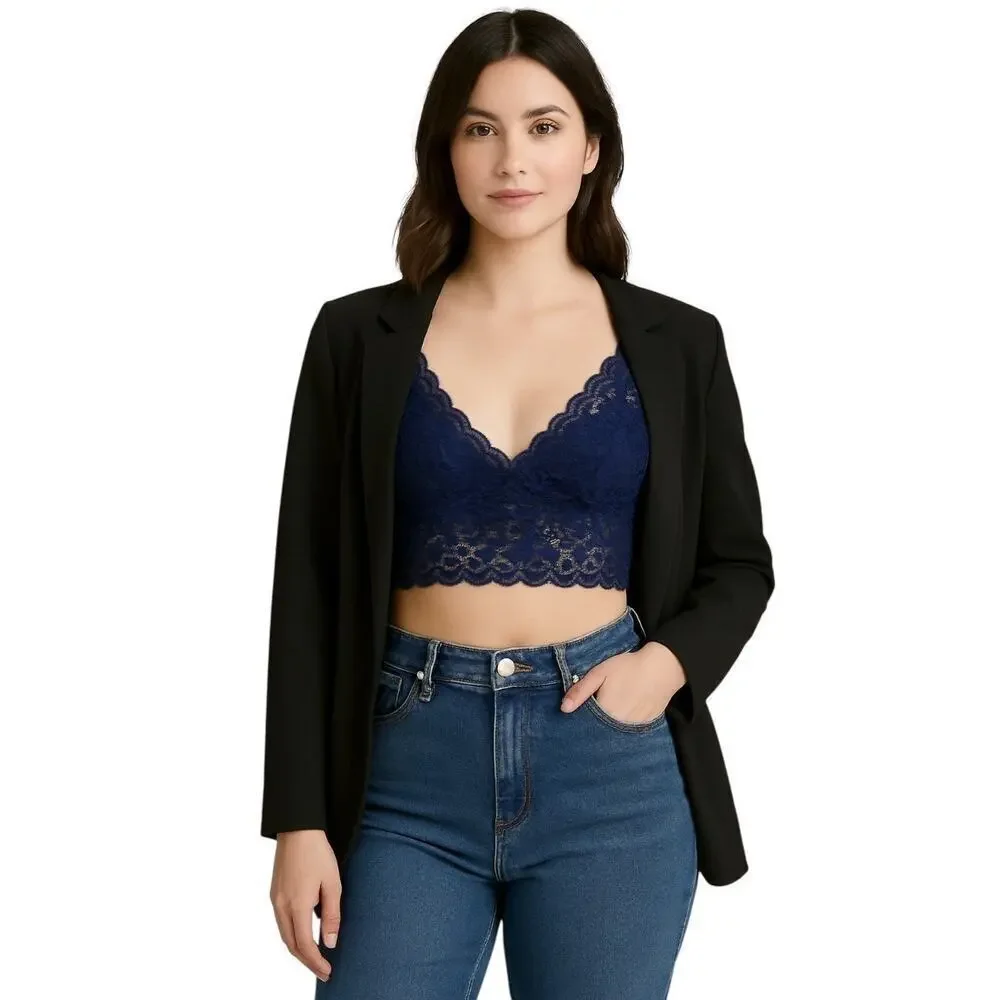 Elegant Lace Bralette Navy/Black, Stretchy, Layering, Sexy, Date, Parties, S